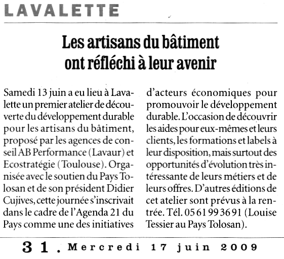 Extrait de la Dépêche du Midi du 17 Juin 2009